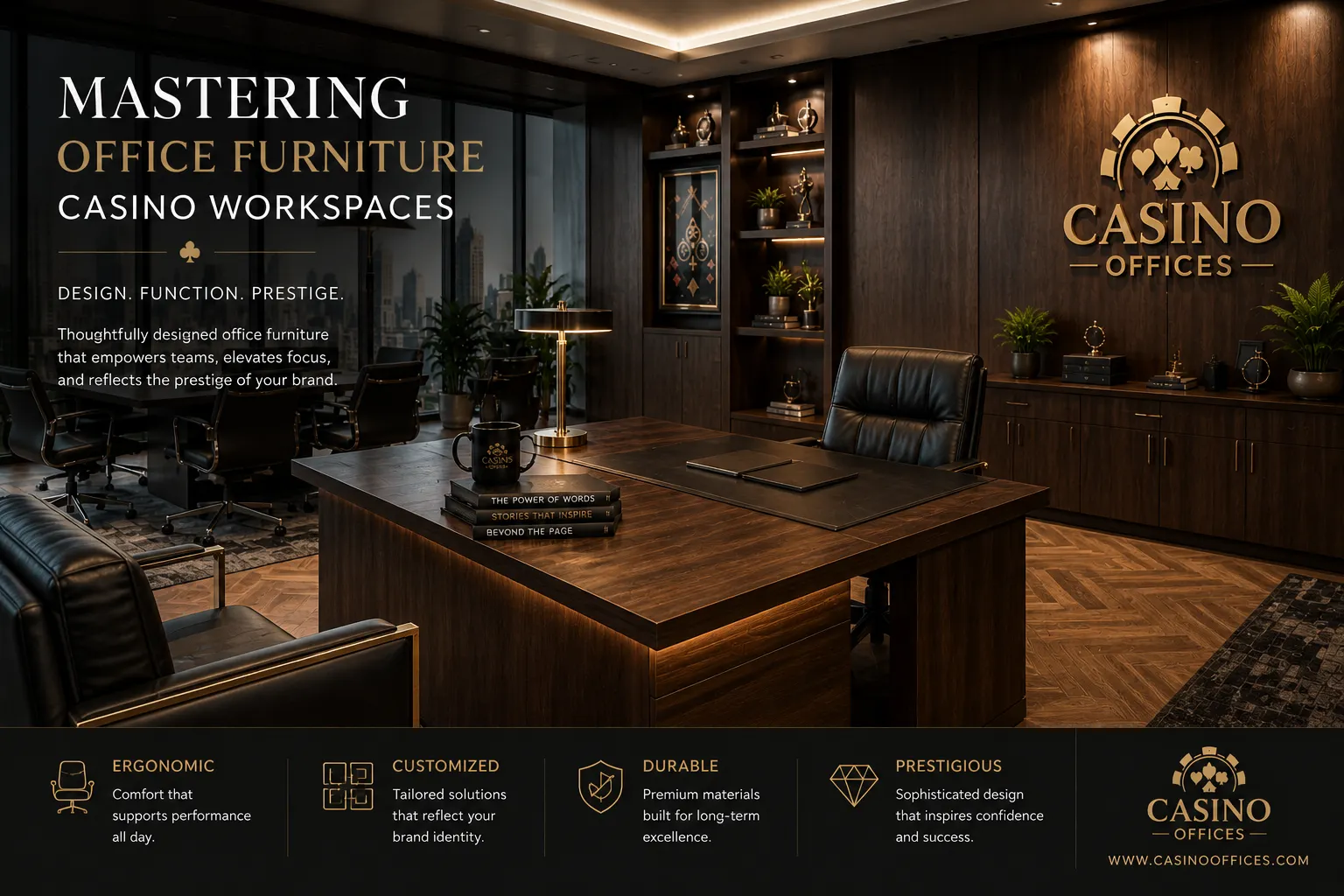 Casino back office workstations with mesh ergonomic chairs and dual monitor desks